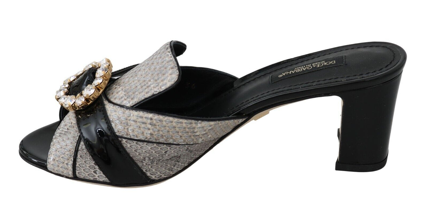 Dolce & Gabbana Svarta Grå Exotiska Läder Kristaller Sandaler Skor