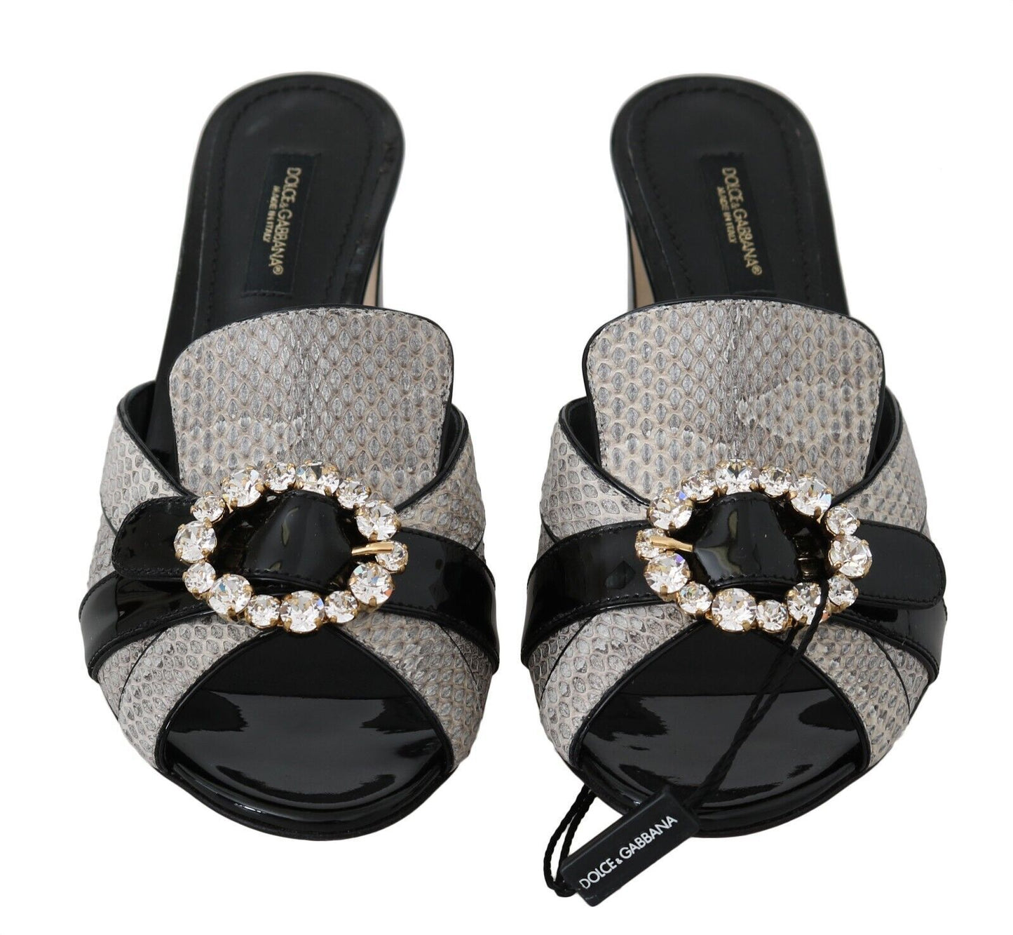 Dolce & Gabbana Svarta Grå Exotiska Läder Kristaller Sandaler Skor