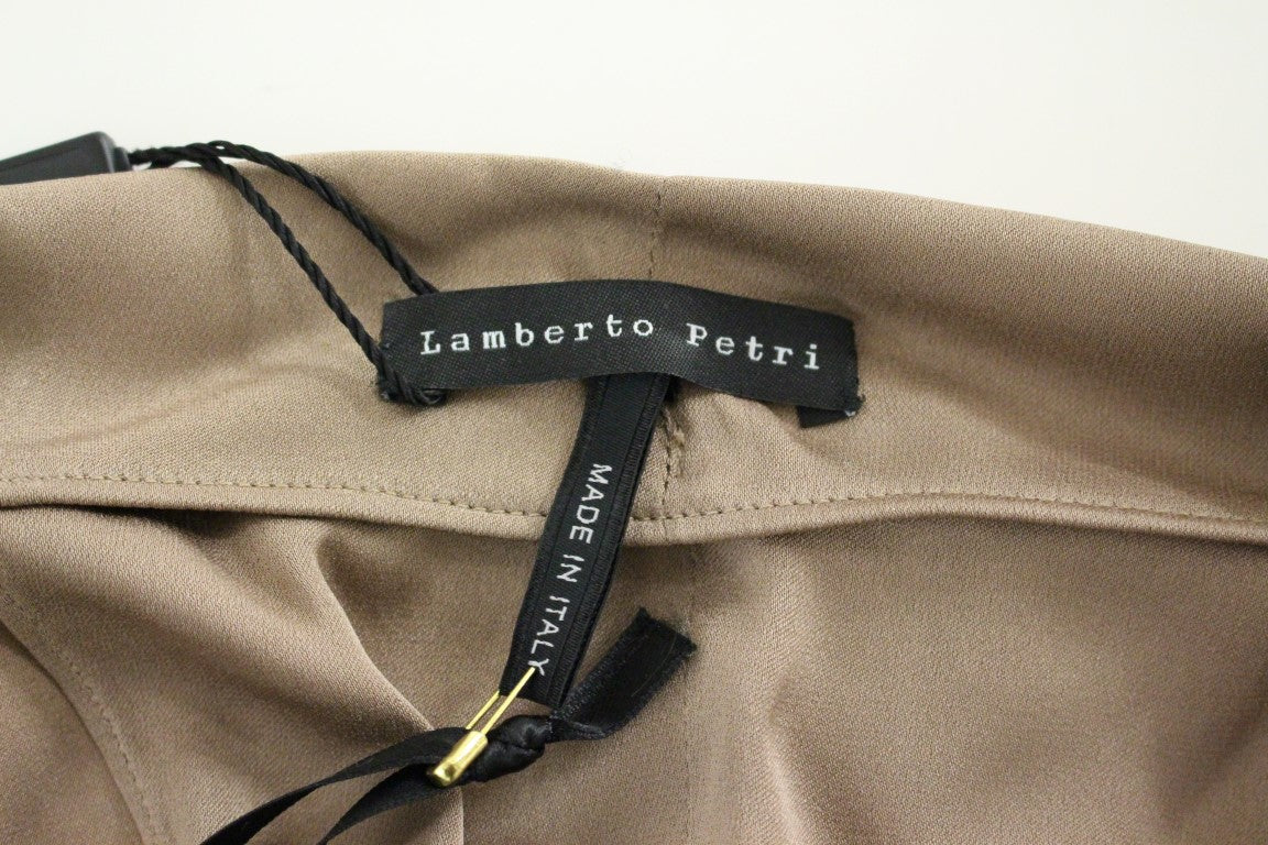 Lamberto Petri Brun Draperad Sidenklänning Med Slidmönster