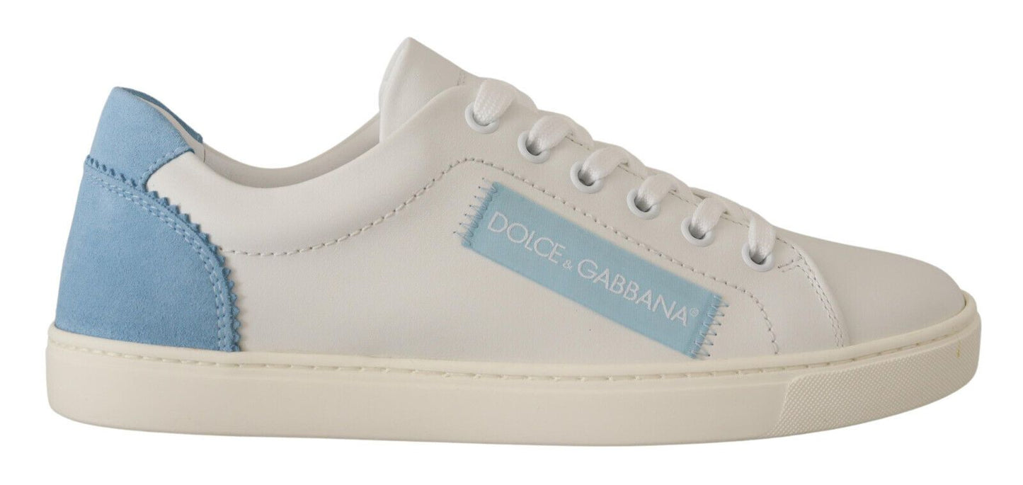 Dolce & Gabbana Vita Blå Läder Låga Sneakers Skor
