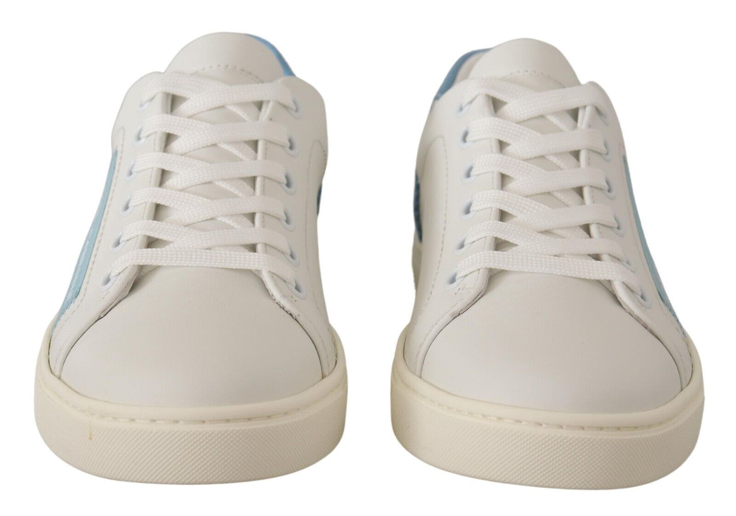 Dolce & Gabbana Vita Blå Läder Låga Sneakers Skor