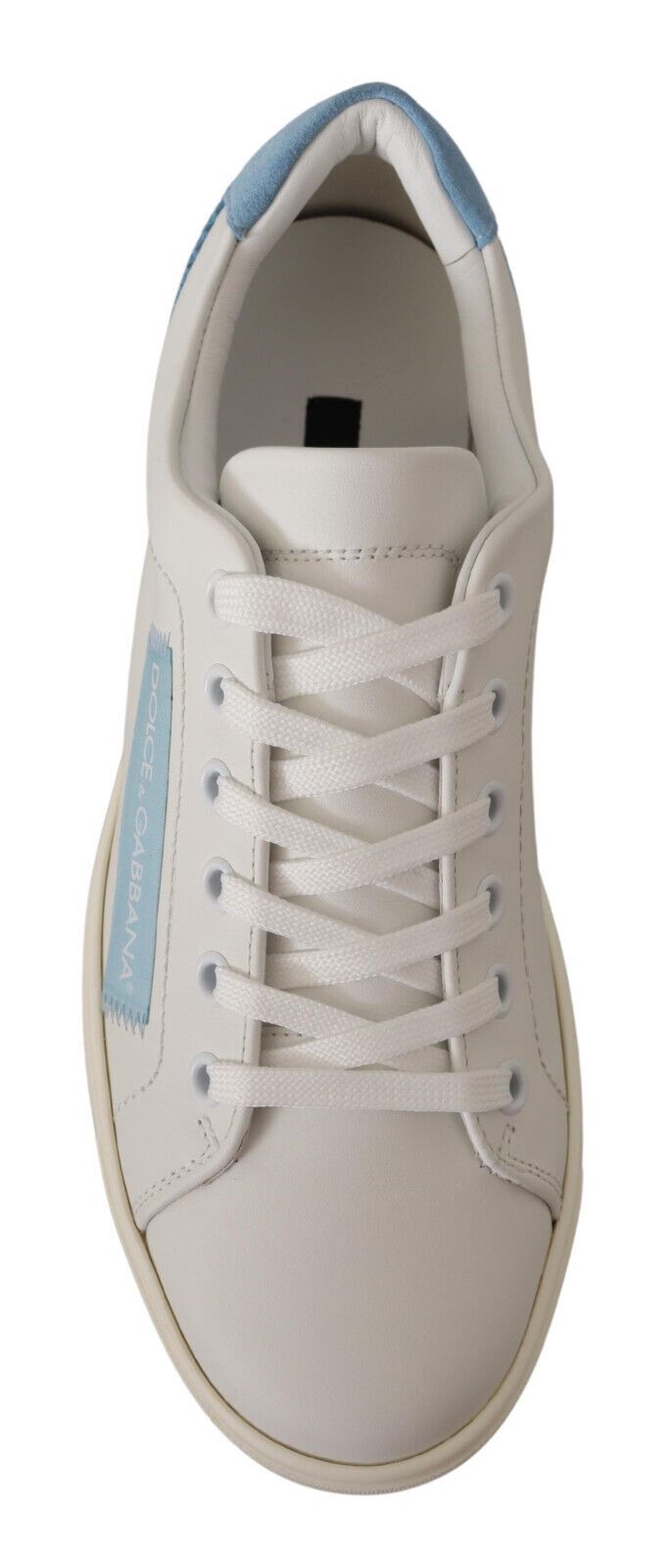 Dolce & Gabbana Vita Blå Läder Låga Sneakers Skor