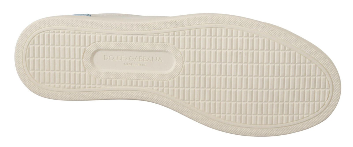 Dolce & Gabbana Vita Blå Läder Låga Sneakers Skor