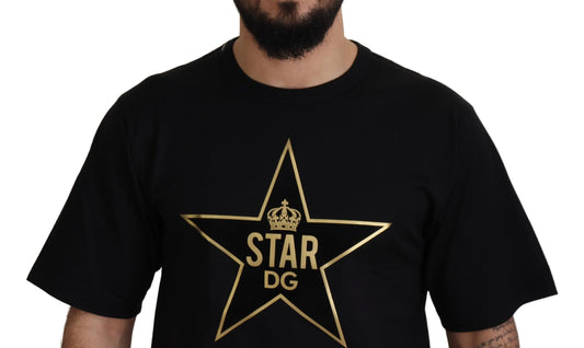 Dolce & Gabbana Svart Gull STAR Crown DG Bomulls-T-skjorte med rund hals