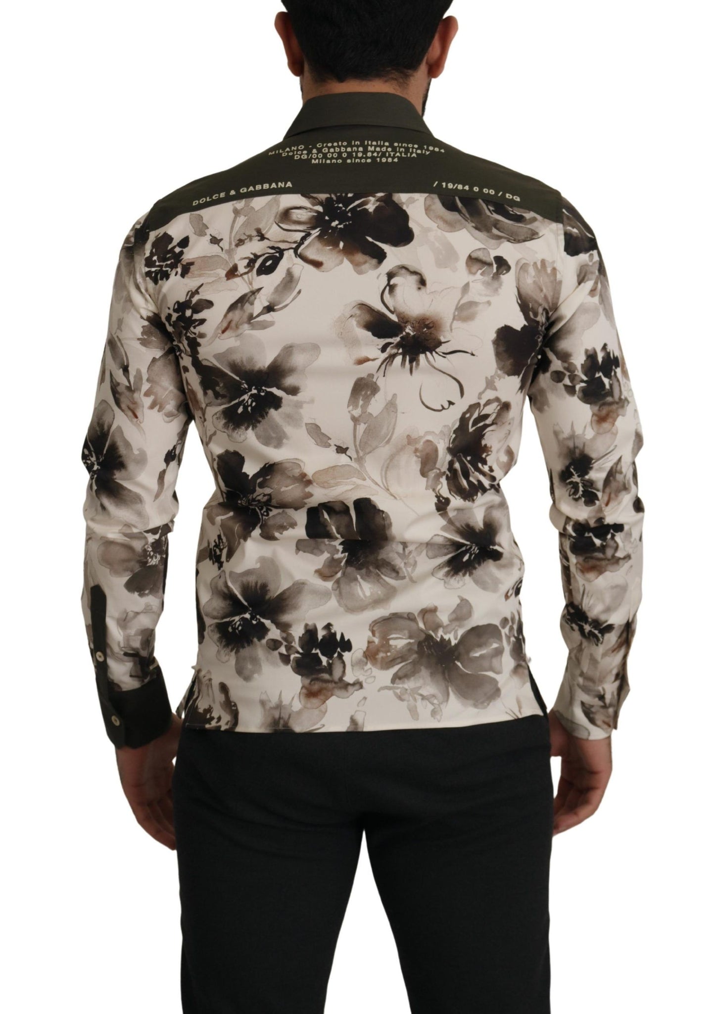 Dolce & Gabbana Grönbeige Blommig Bomulls Stretch Exklusiv Skjorta