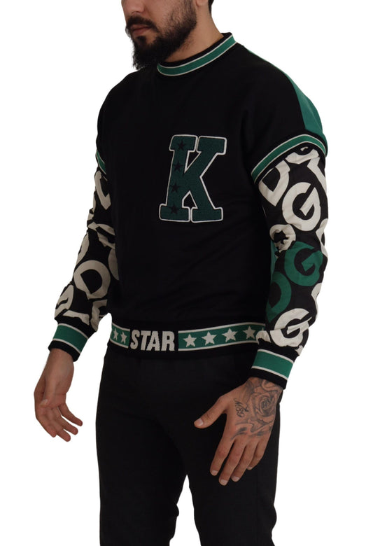 Dolce & Gabbana Svart Grønn Bomull KING Star Crewneck Genser