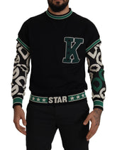 Dolce & Gabbana Svart Grønn Bomull KING Star Crewneck Genser