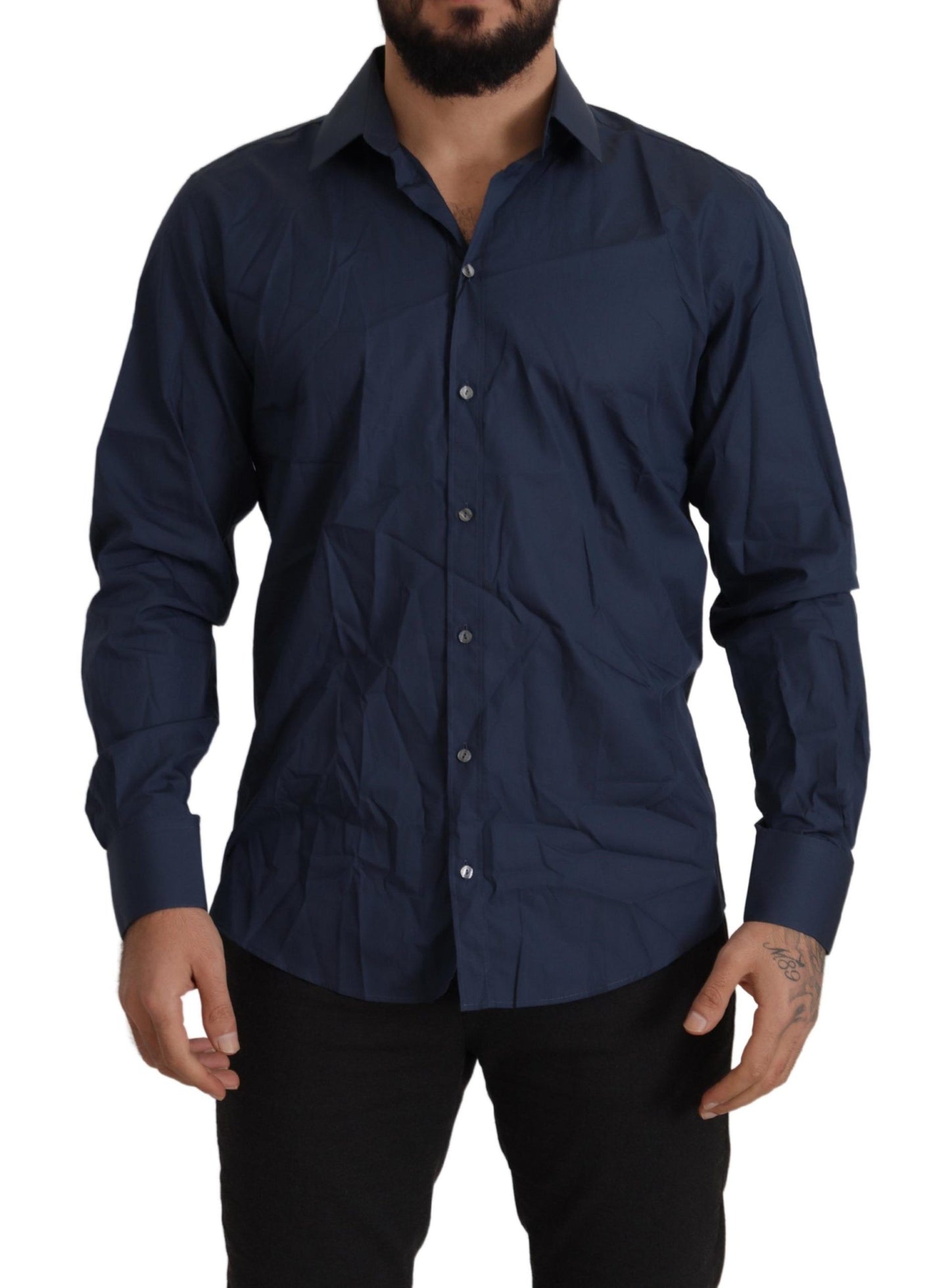 Dolce & Gabbana Blå bomull MARTINI Slim Fit Skjorta