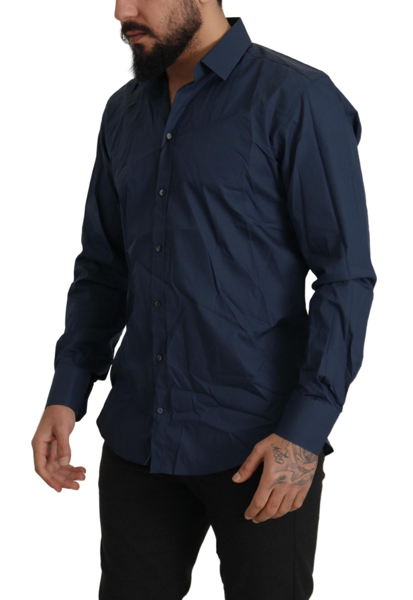Dolce & Gabbana Blå bomull MARTINI Slim Fit Skjorta