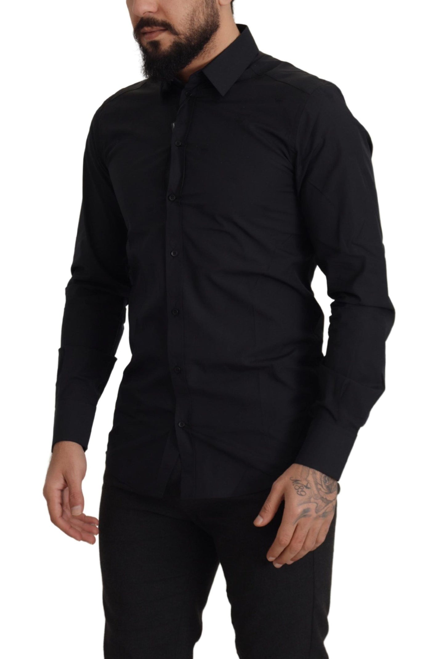 Dolce & Gabbana Svart Bomull GULD Slim Fit Skjorta