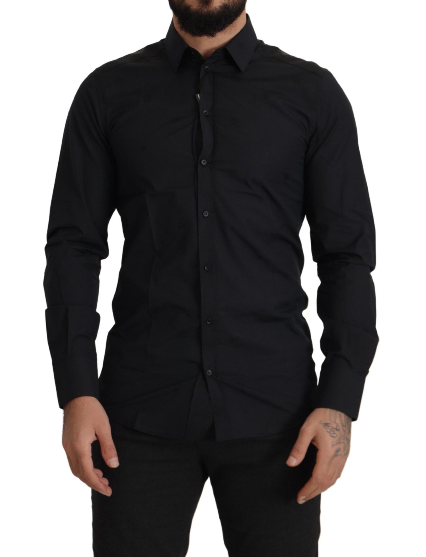 Dolce & Gabbana Svart Bomull GULD Slim Fit Skjorta