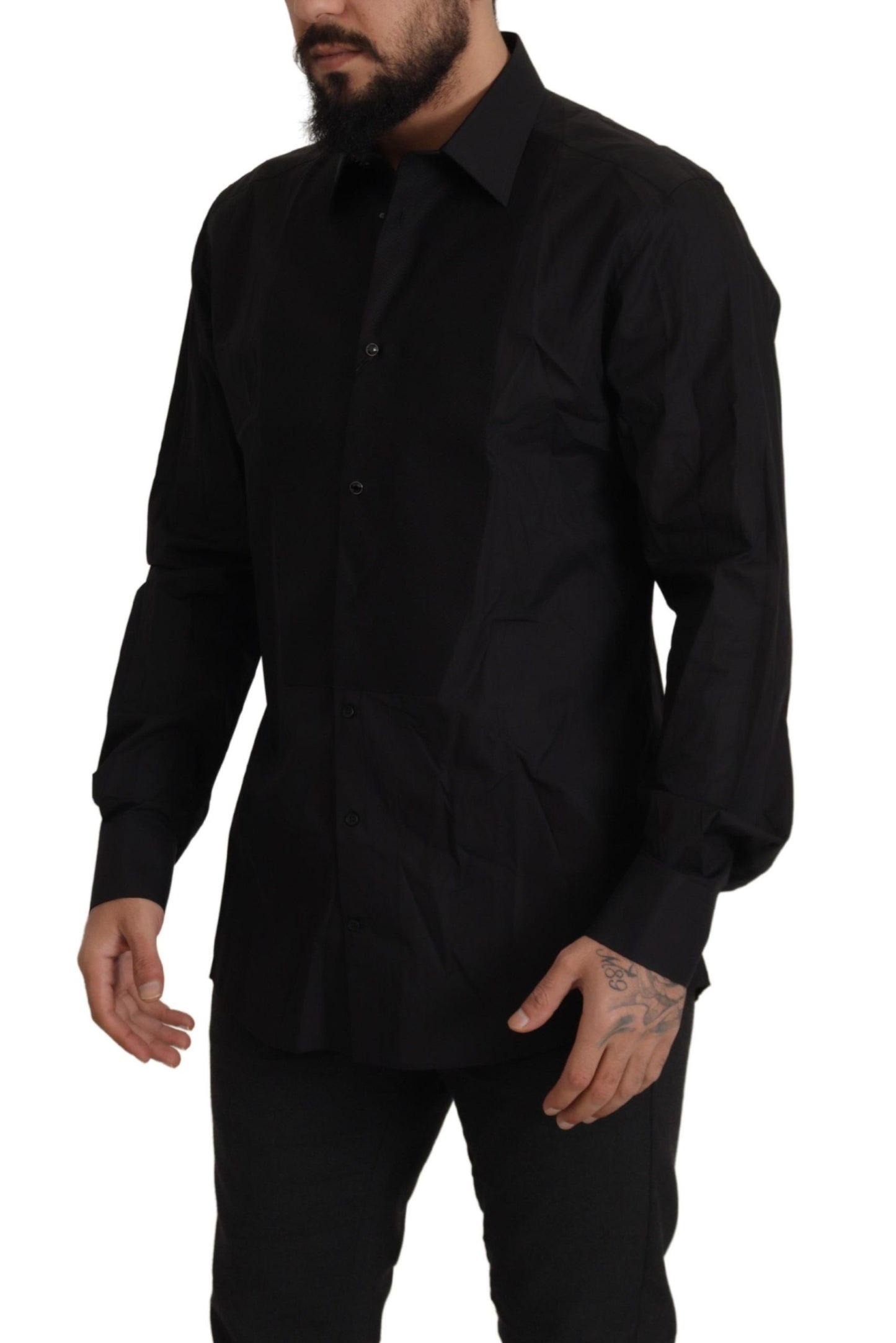Dolce & Gabbana Svart Guld Slim Fit Smokingskjorta