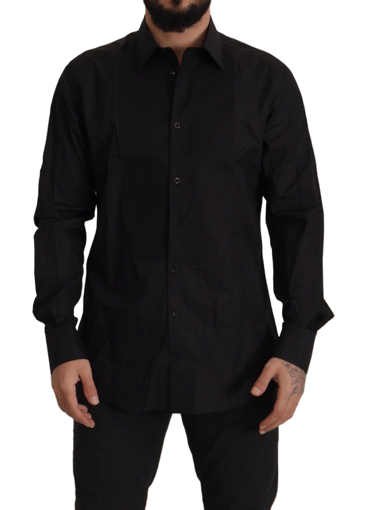 Dolce & Gabbana Svart Guld Slim Fit Smokingskjorta