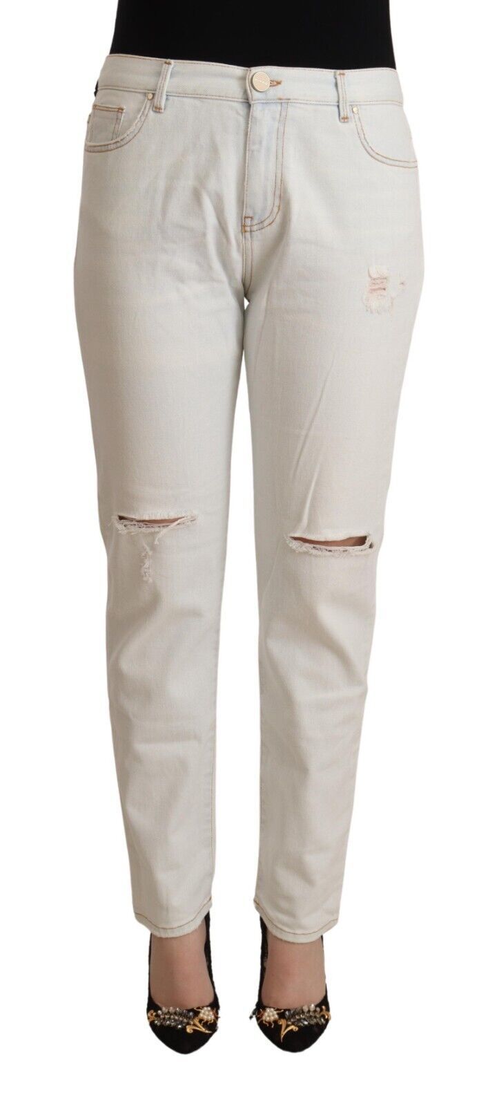Vita bomullsslitna skinny jeans med medelhög midja