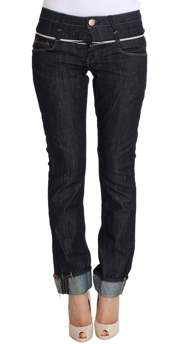 Blå denim bomullsbukser med rett passform