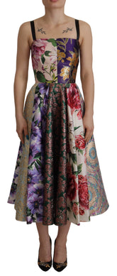 Dolce & Gabbana Midikjole Patchwork Blomster Jacquard Silke