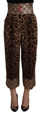 Dolce & Gabbana Brune Leopard Gull Jacquard Høylivede Bukser