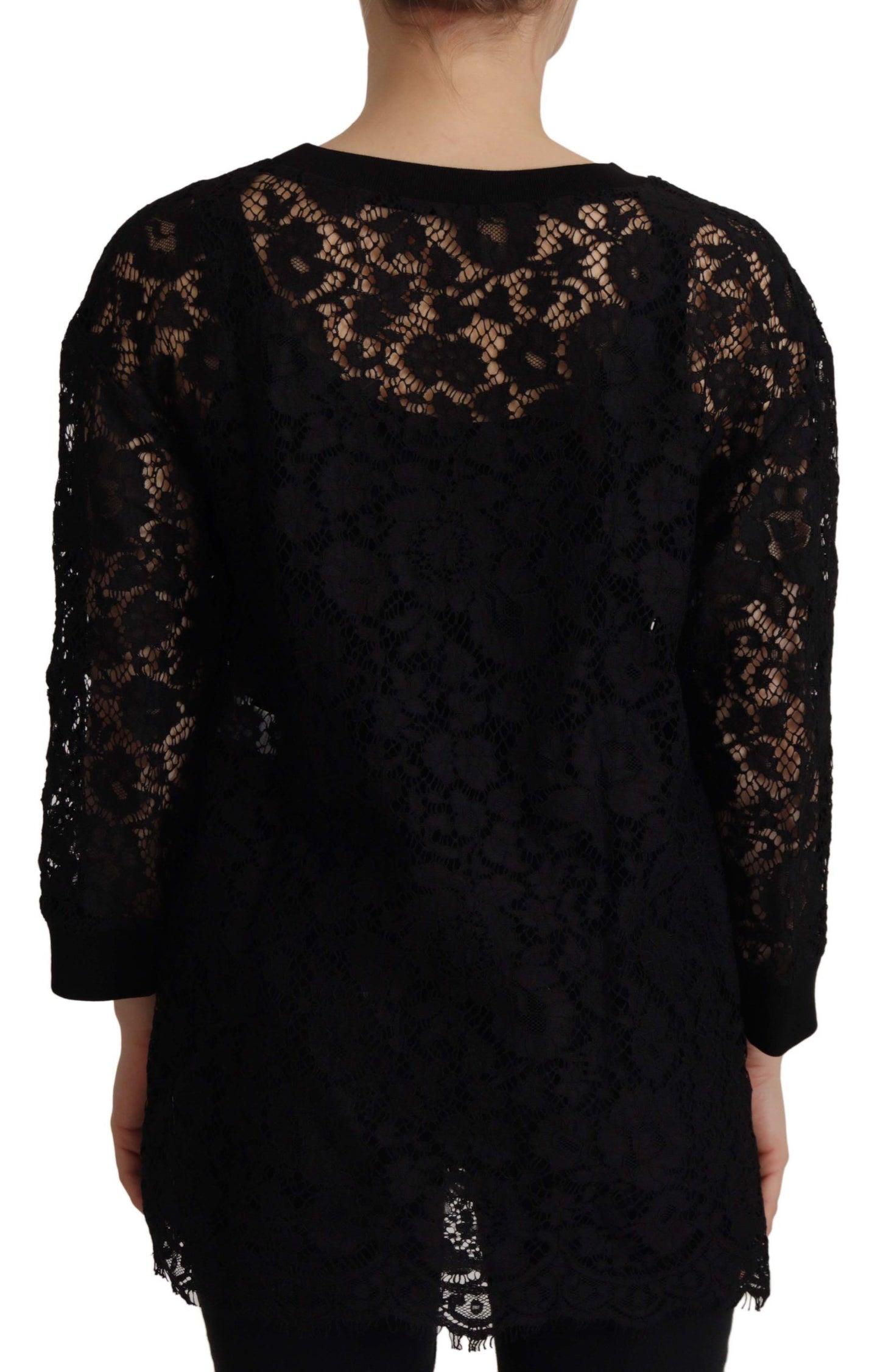Dolce & Gabbana Svart Blommig Spetspulloverblus från Sicily
