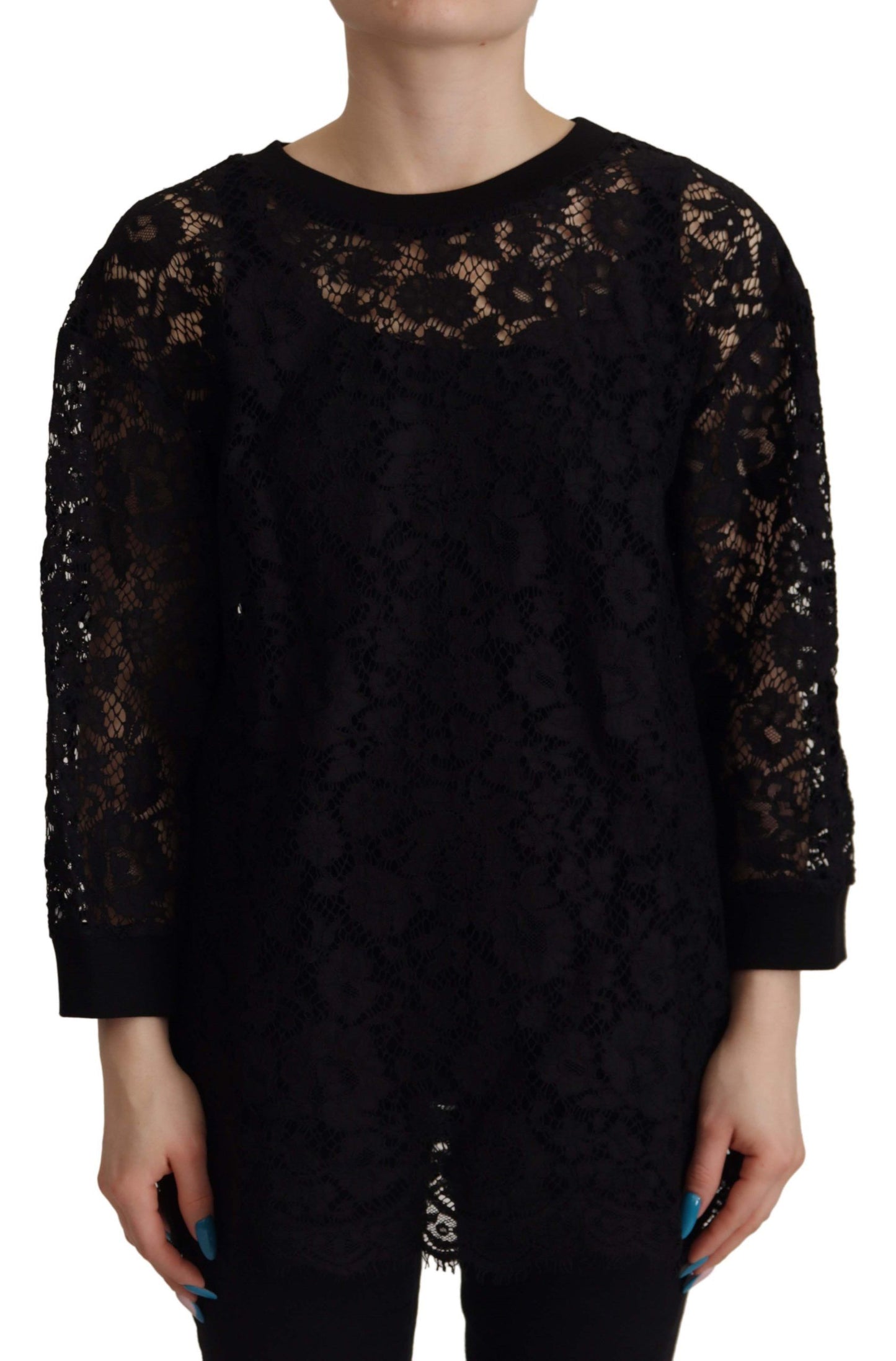 Dolce & Gabbana Svart Blommig Spetspulloverblus från Sicily