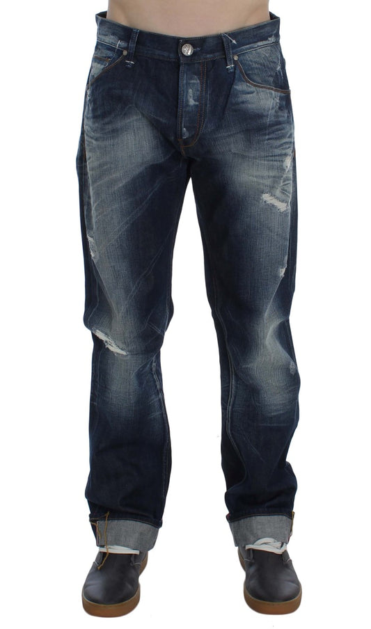 Acht Blå Tvättade Bomullsdenimjeans Regular Fit
