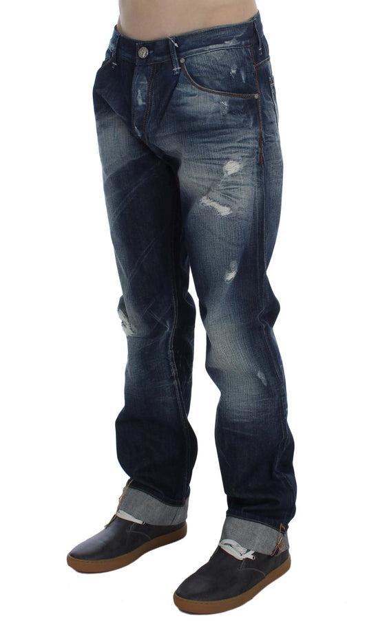 Acht Blå Tvättade Bomullsdenimjeans Regular Fit