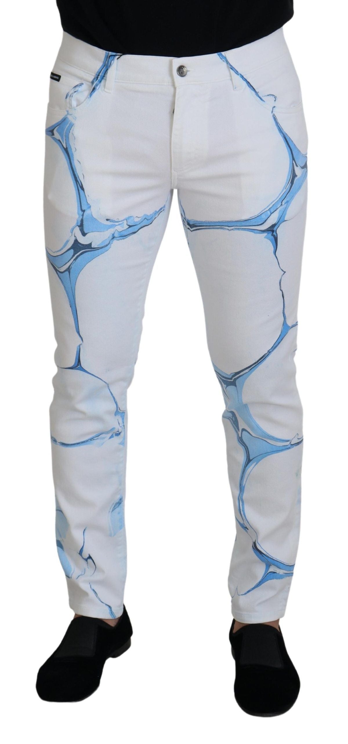Dolce & Gabbana Vita Blå Denim Bomullsjeans Stretchiga Skinny Fit Byxor