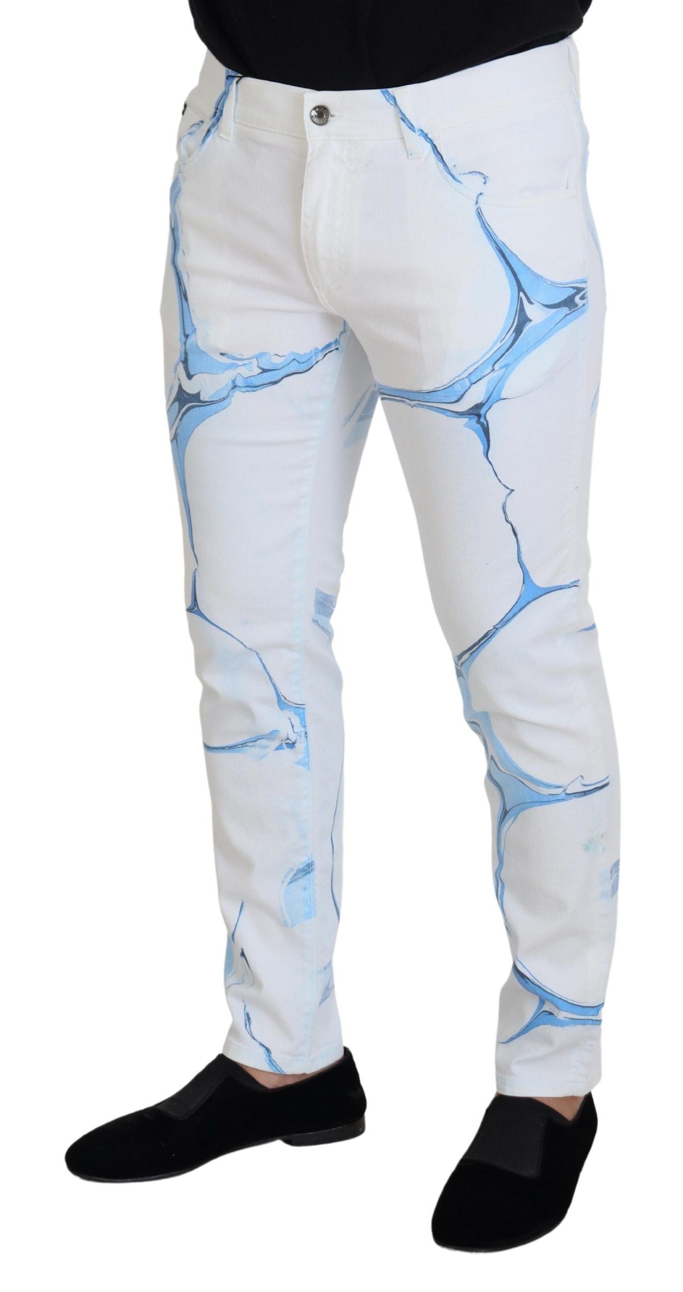 Dolce & Gabbana Vita Blå Denim Bomullsjeans Stretchiga Skinny Fit Byxor