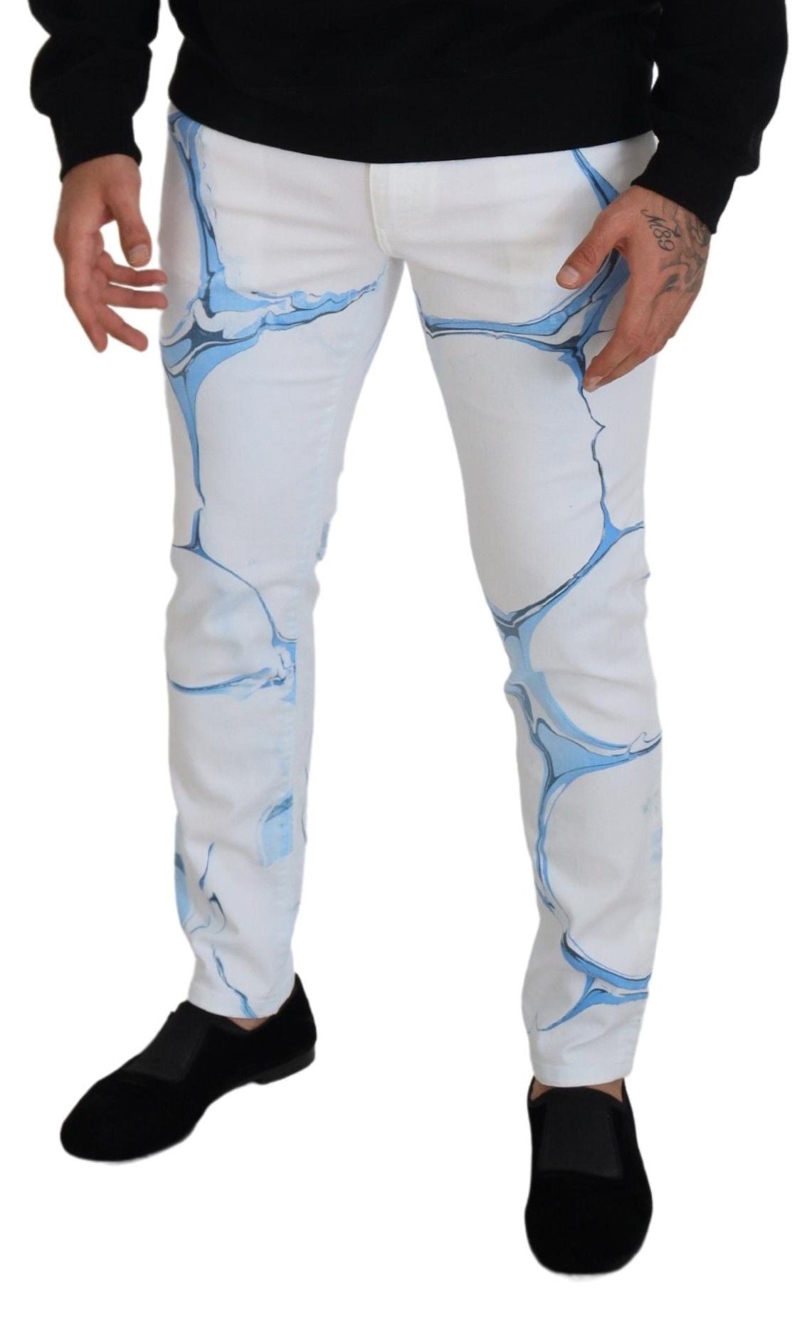 Dolce & Gabbana Vita Blå Denim Bomullsjeans Stretchiga Skinny Fit Byxor