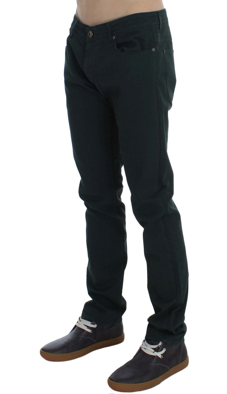 Gröna bomullsdenim stretchjeans med rak passform