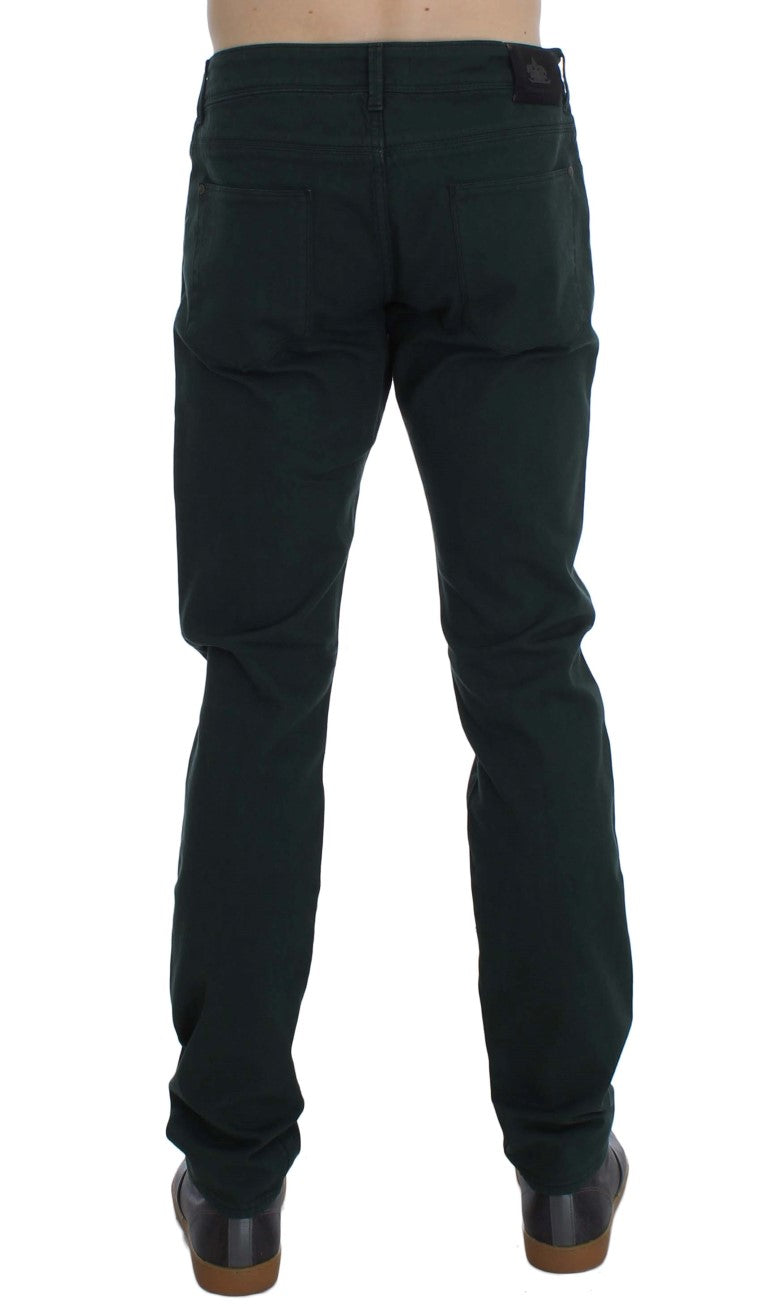 Gröna bomullsdenim stretchjeans med rak passform