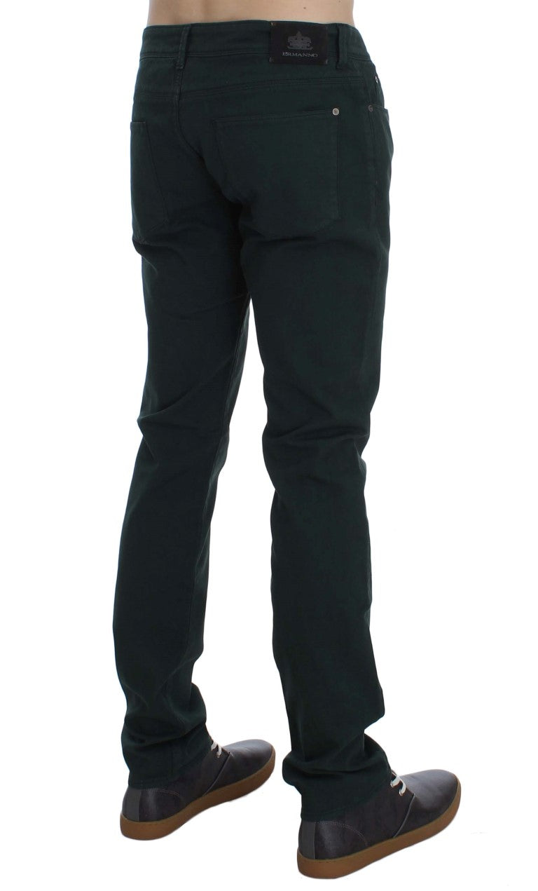 Gröna bomullsdenim stretchjeans med rak passform