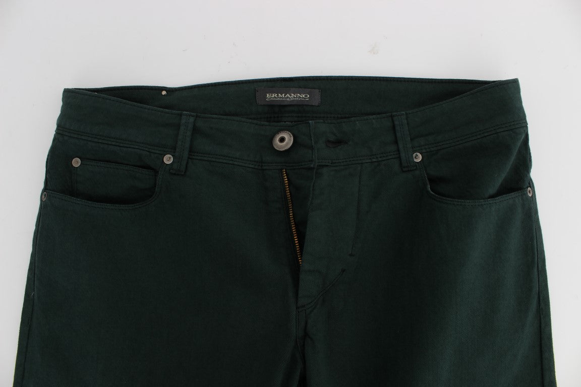 Gröna bomullsdenim stretchjeans med rak passform
