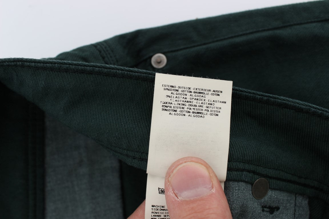 Gröna bomullsdenim stretchjeans med rak passform
