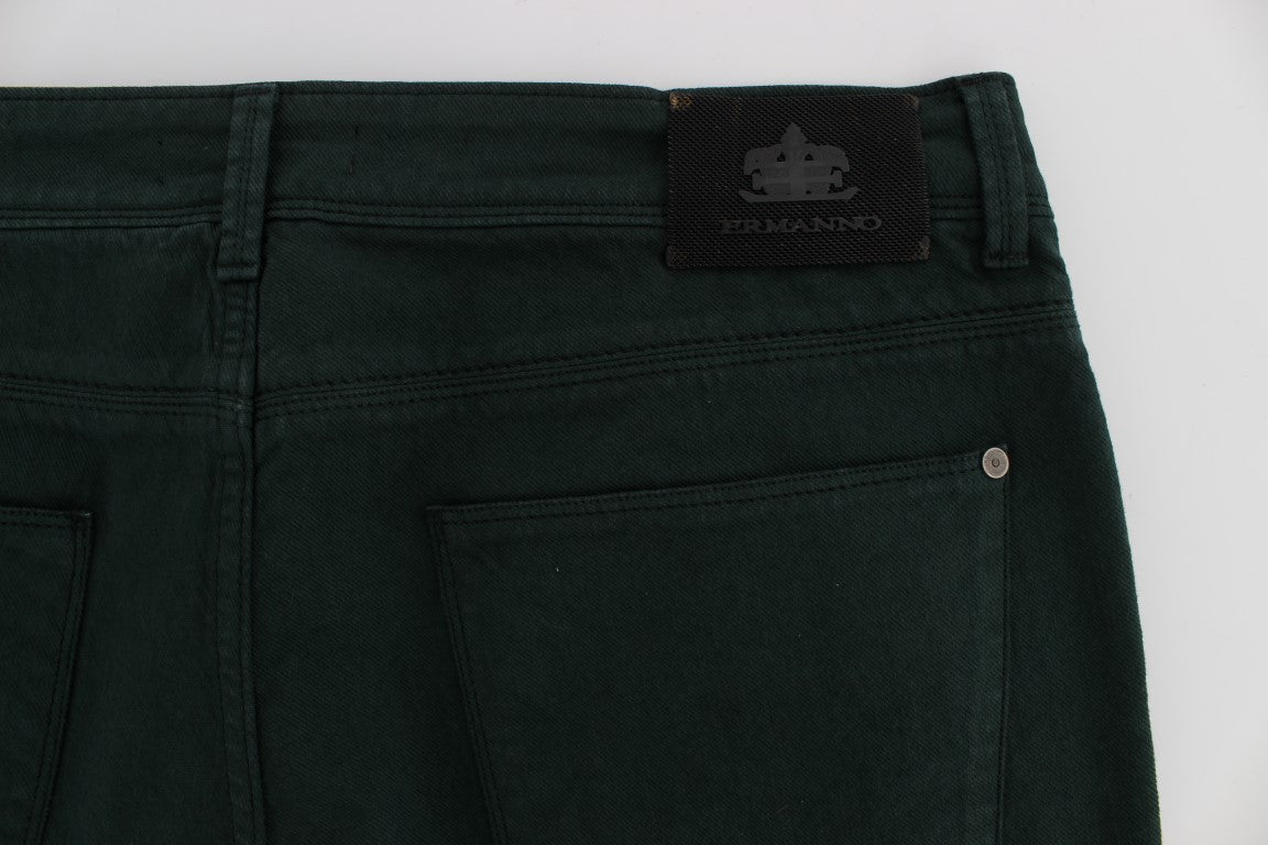 Gröna bomullsdenim stretchjeans med rak passform