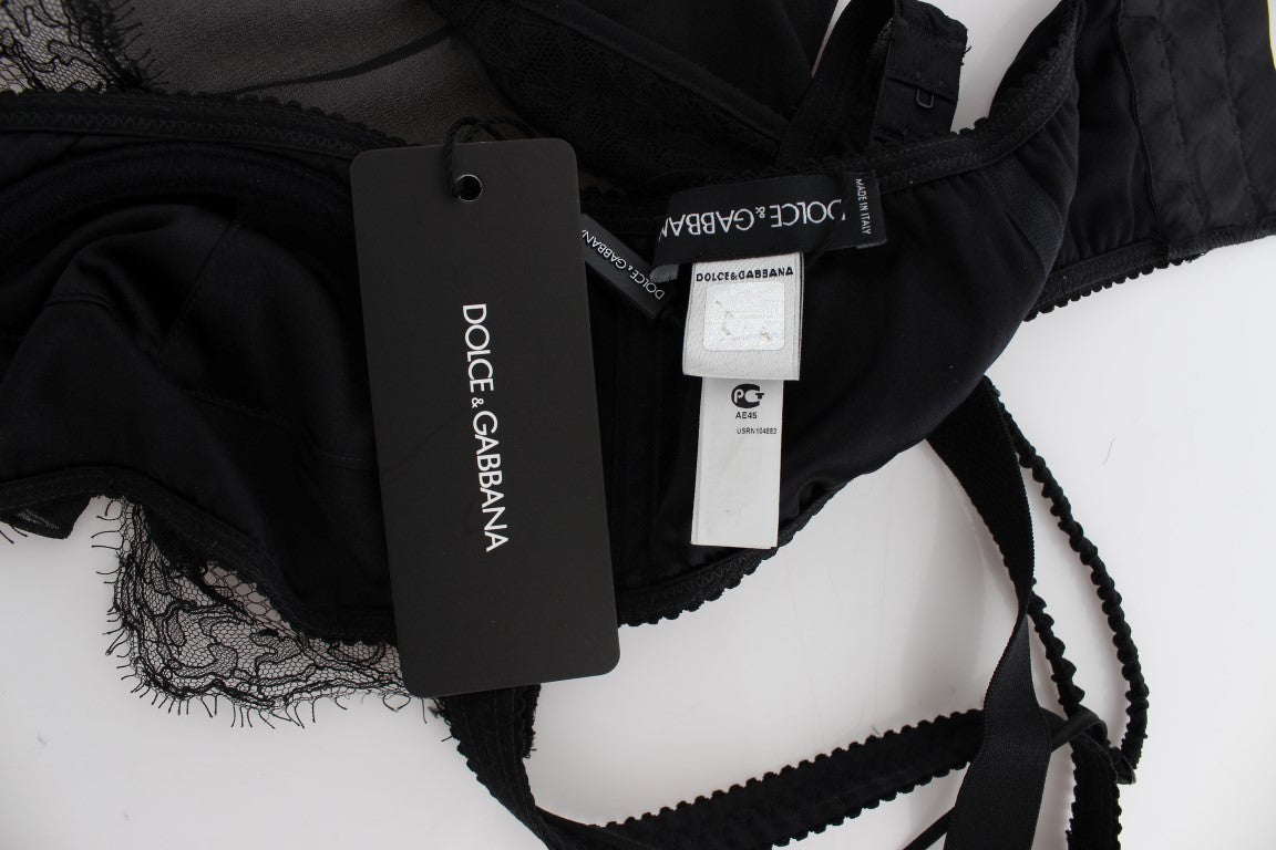 Dolce & Gabbana Svart sidentopp med blommig spets