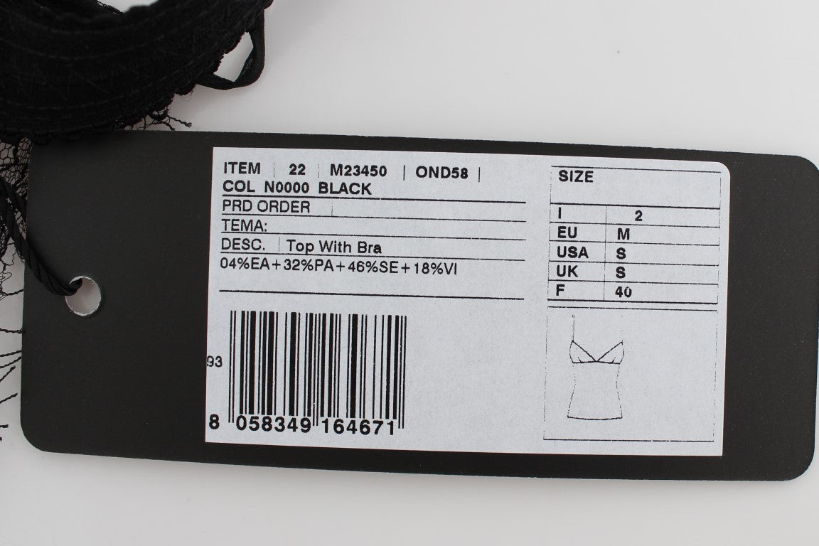 Dolce & Gabbana Svart sidentopp med blommig spets