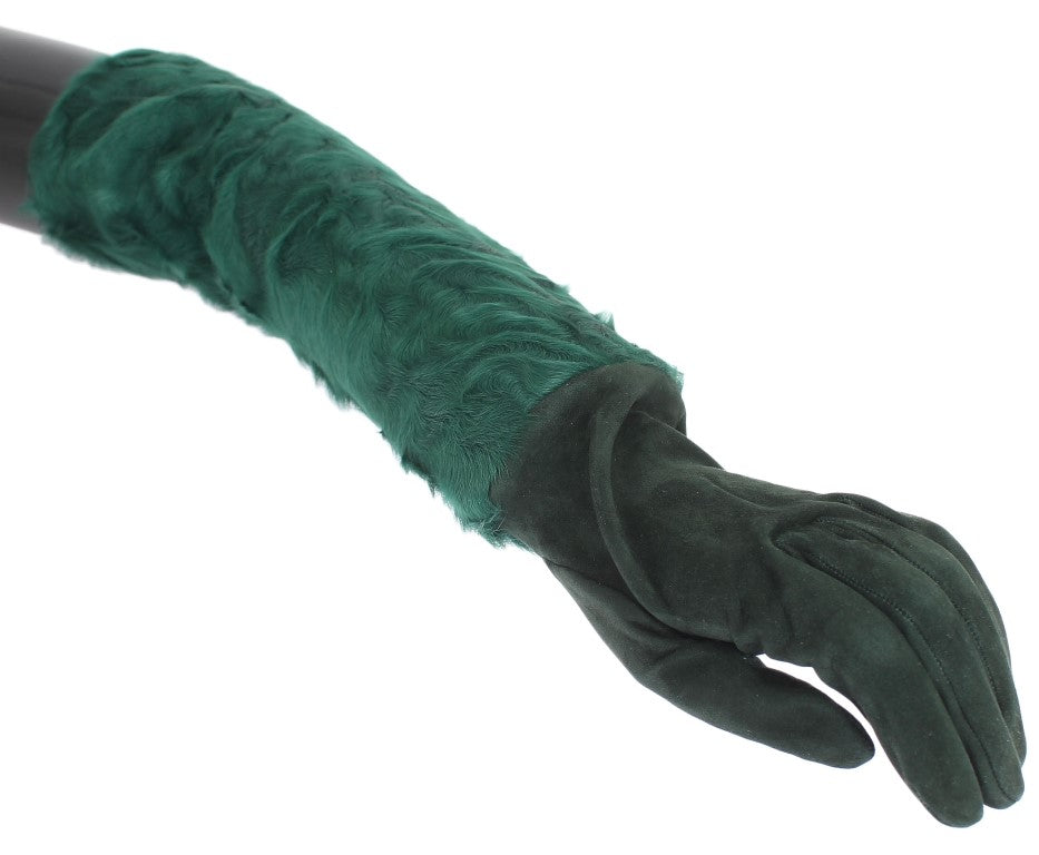 Gröna läderhandskar i Xiangao-päls med armbågar
