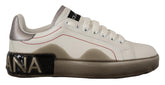 Dolce & Gabbana Hvite Skinnsko Dame Logo Portofino Sneakers