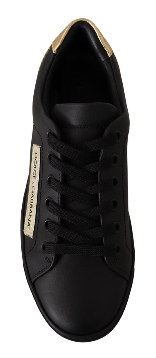 Dolce & Gabbana Svarte Gull Lave Sneakers i Skinn Damesko