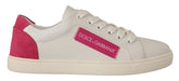 Dolce & Gabbana Hvite Rosa Lave Sneakers i Skinn Damesko