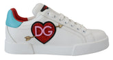Dolce & Gabbana hvite skinnsneaker Portofino-logo med hjerteformede sko