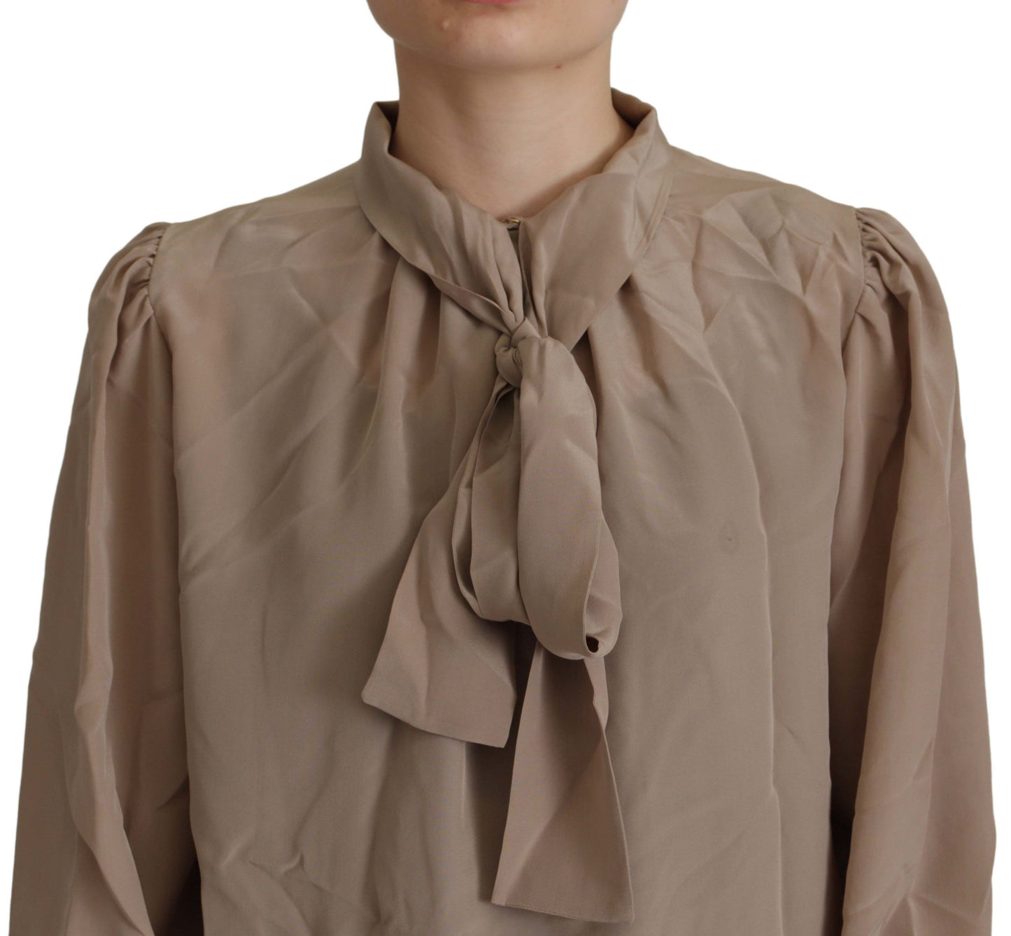 Dolce & Gabbana Brun Blus med Ascotkrage och Midjeband