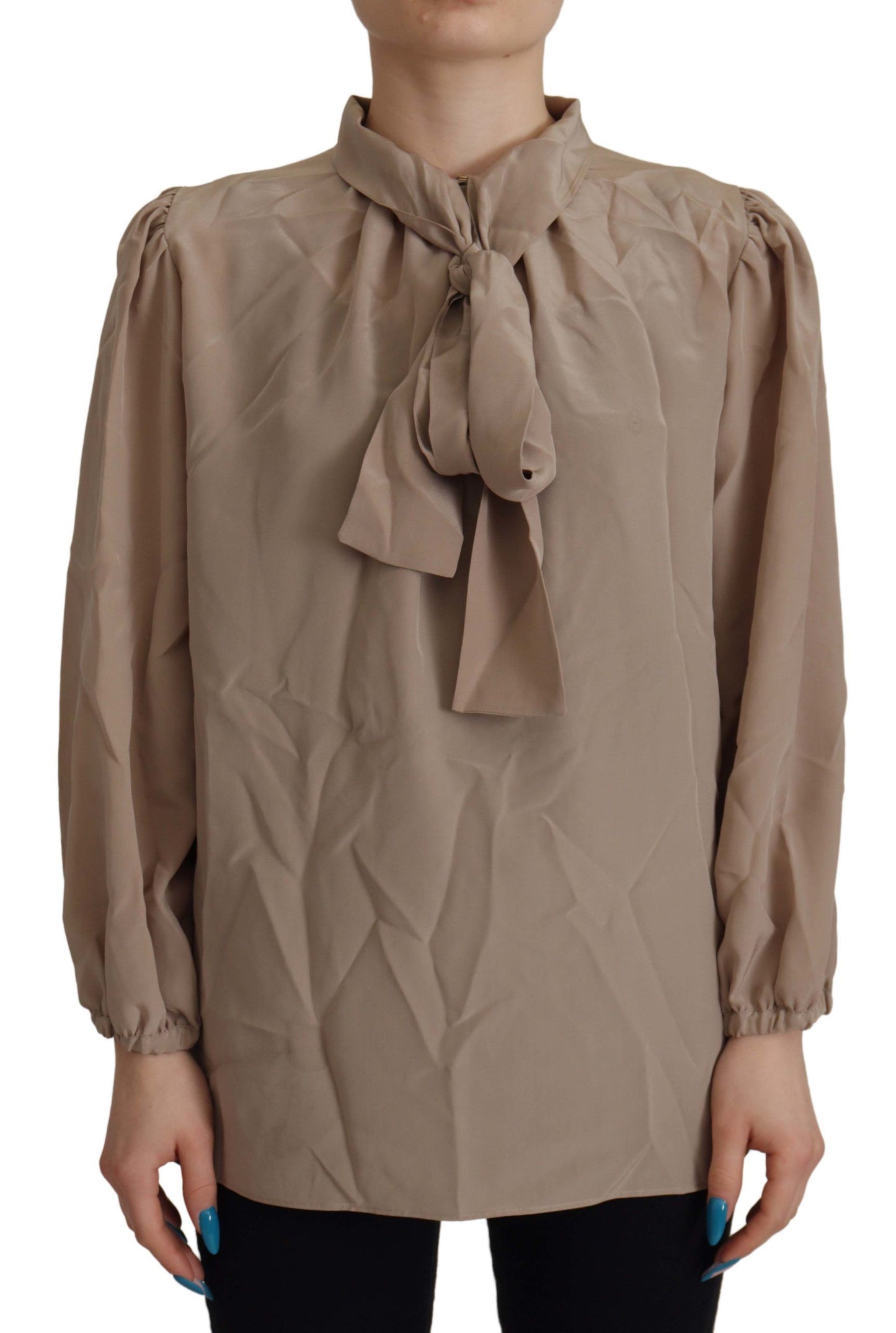 Dolce & Gabbana Brun Blus med Ascotkrage och Midjeband
