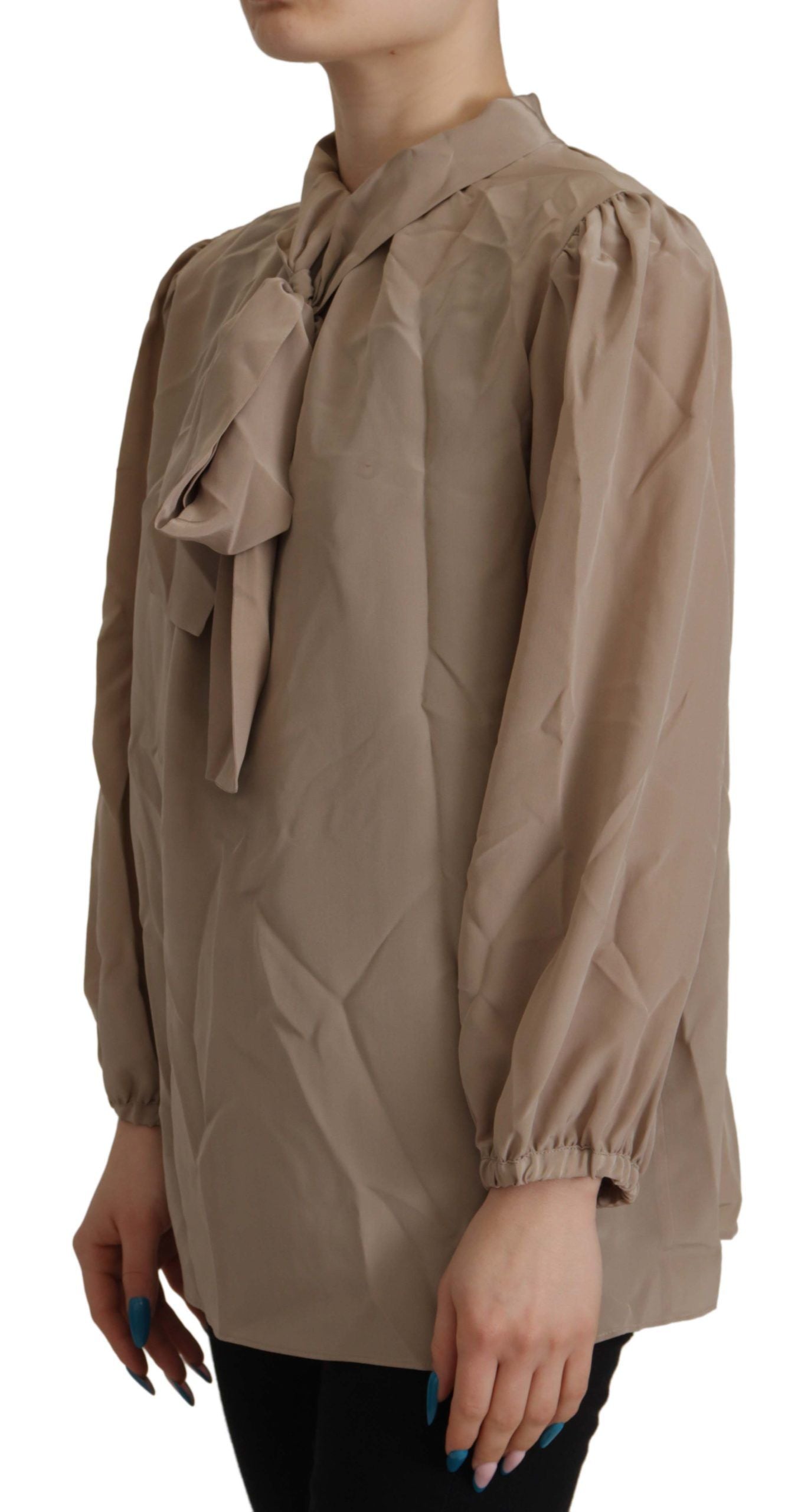 Dolce & Gabbana Brun Blus med Ascotkrage och Midjeband