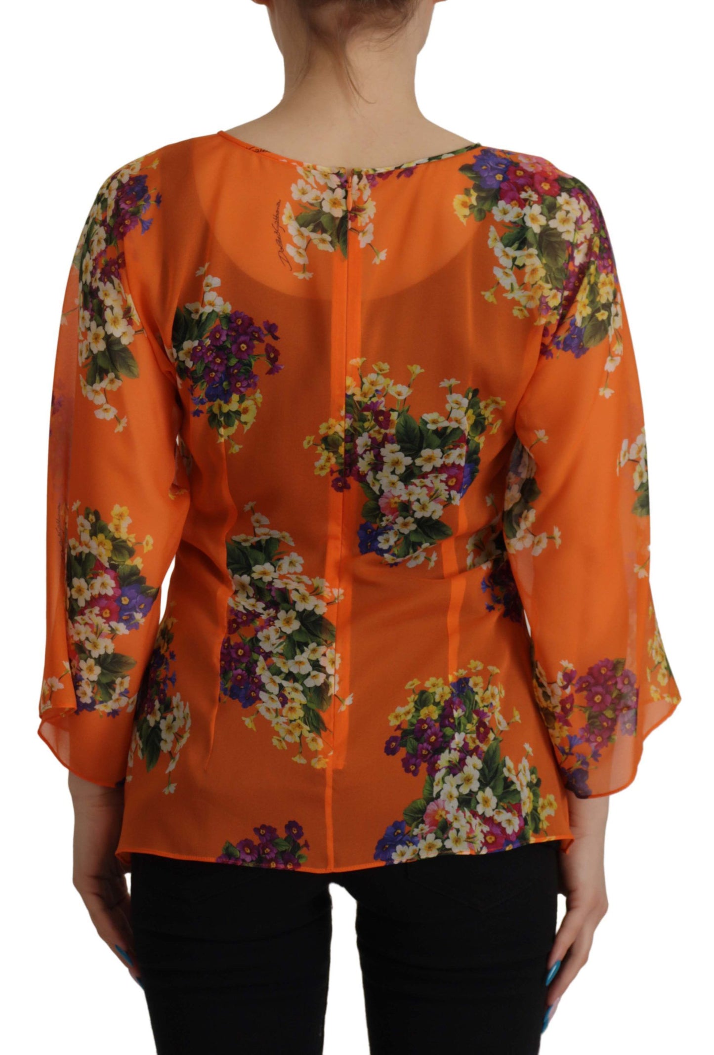Dolce & Gabbana Orange Blommig Långärmad Blus