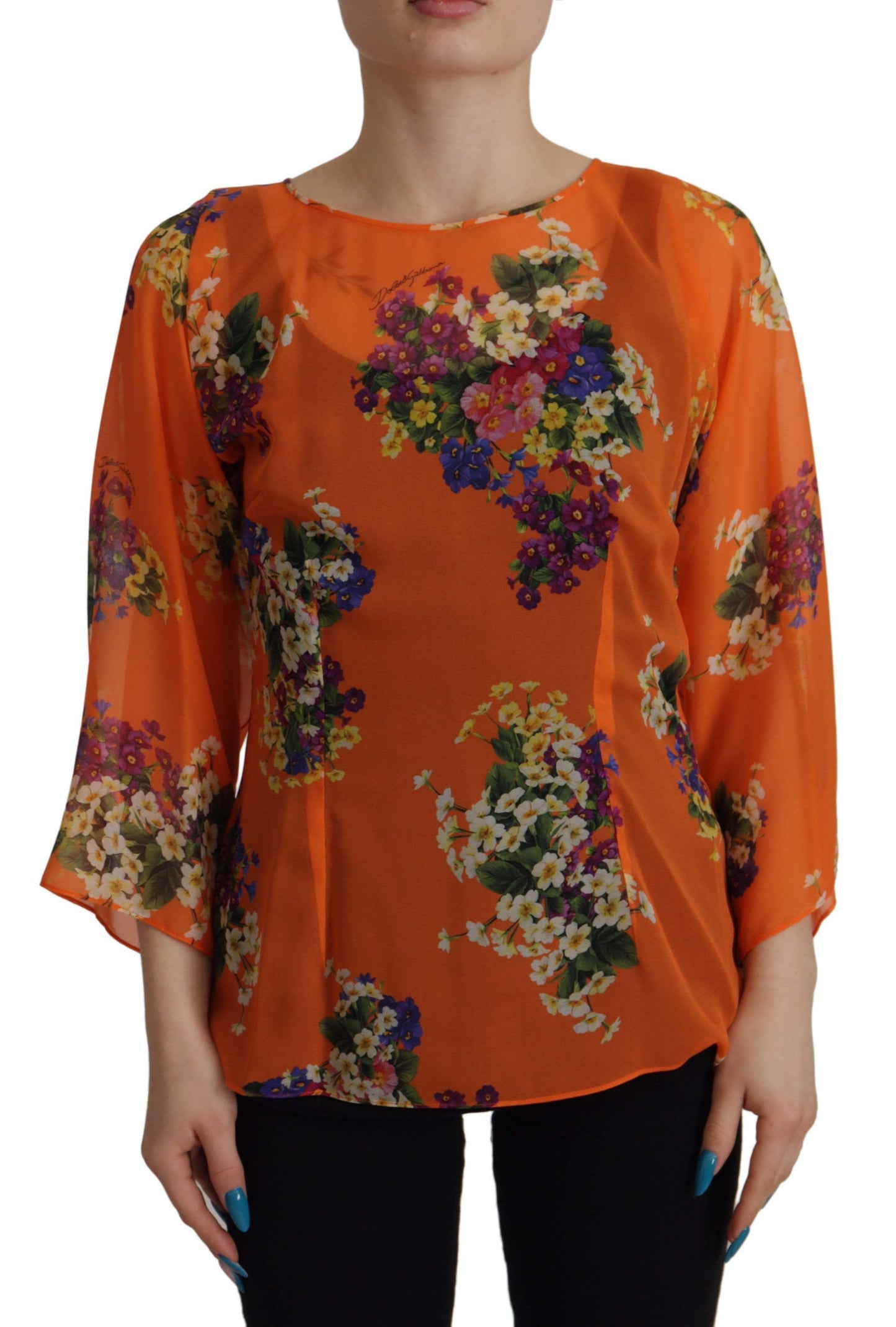 Dolce & Gabbana Orange Blommig Långärmad Blus