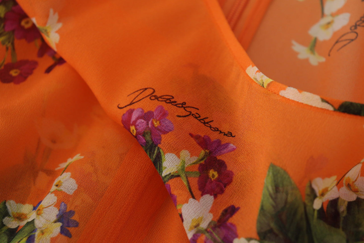 Dolce & Gabbana Orange Blommig Långärmad Blus