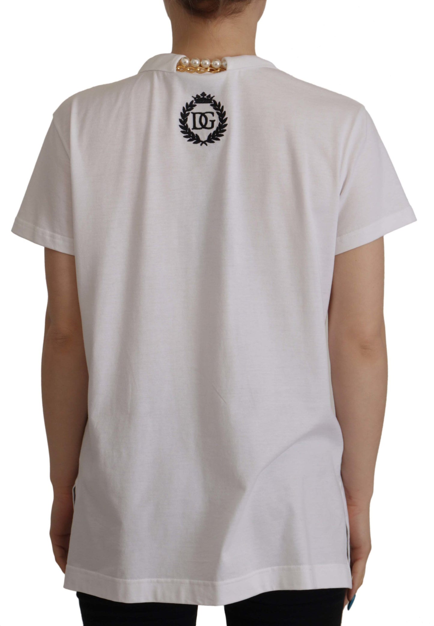 Dolce & Gabbana Vit Halsband Utsmyckad Halsringning T-shirt Topp