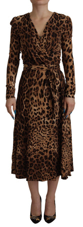 Dolce & Gabbana Brun Leopard Omslags A-linje Maxi Viskosekjole