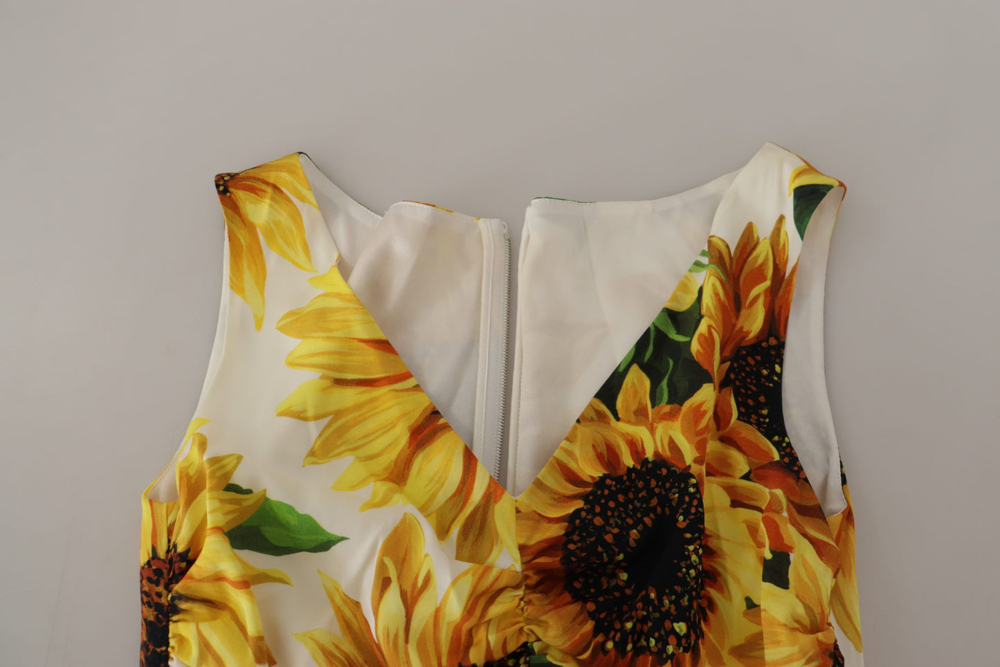 Dolce & Gabbana Hvit Solsikketrykk Sheath Midi Silke